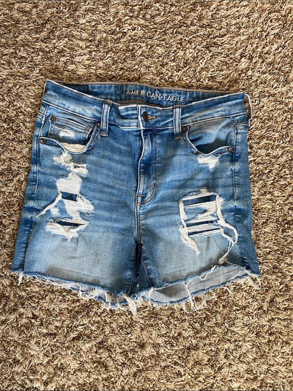 American Eagle Outfitters Women's Distressed Blue Denim Shorts